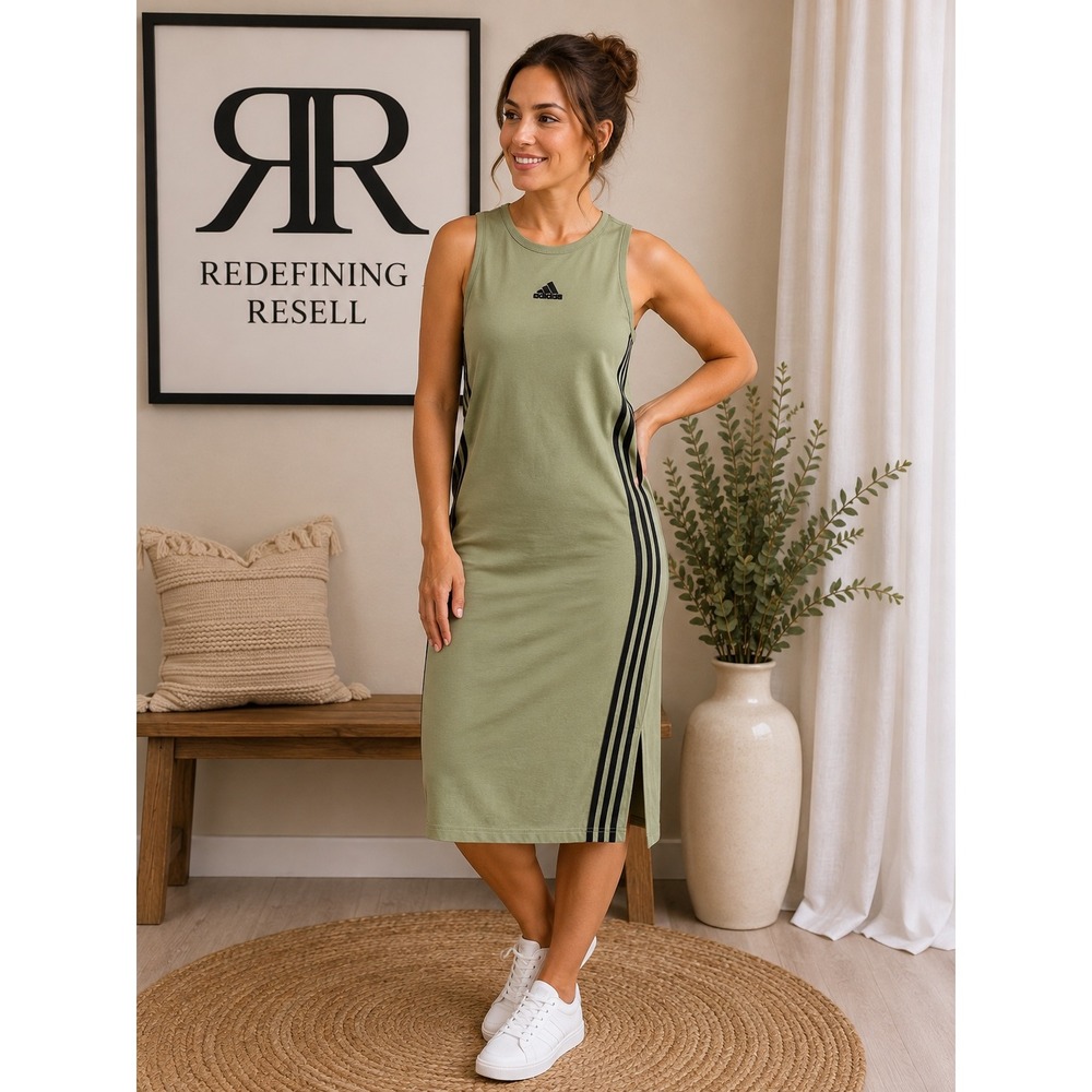 Adidas Womens W FI 3S Dress Tent Green Sleeveless Midi Sporty IW5303 XS